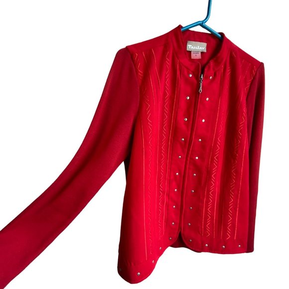 Vintage Tanjay Red‎ faux suede/knit zip up studded womens jacket sz M - Picture 3 of 8